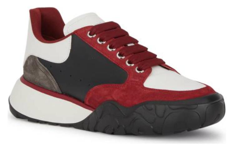 Alexander McQueen Color Block Low-top Leather Sneakers 'Red Black Grey' 667799WID6J8829 #