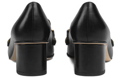 (WMNS) Gucci Sylvie Chain-embellished Leather Mid-Heel Pumps 'Black' 537539-CQXS0-1183 #