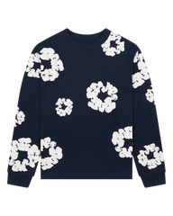 Long Sleeve Cotton Wreath Tee Navy