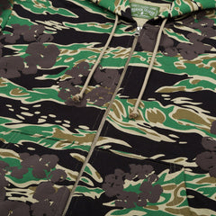 Sweat à capuche zippé en coton camouflage vert