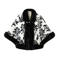 Elegant Cape with Floral Patterns and Faux Fur Finishes