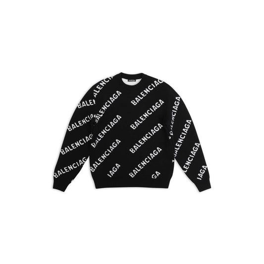 BALENCIAGA MEN'S ALLOVER LOGO SWEATER IN BLACK