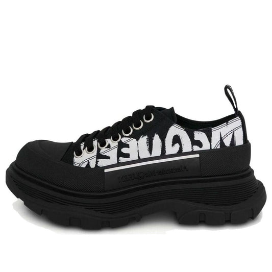 (WMNS) Alexander McQueen Tread Slick Low Lace Up Canvas Graffiti 'Black White' 676711W4RQ21006 #