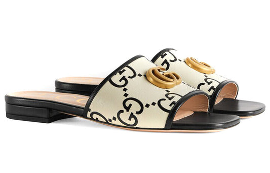 (WMNS) Gucci GG Slide Sandal Leather 'Black White' 677584-UM920-1193 #