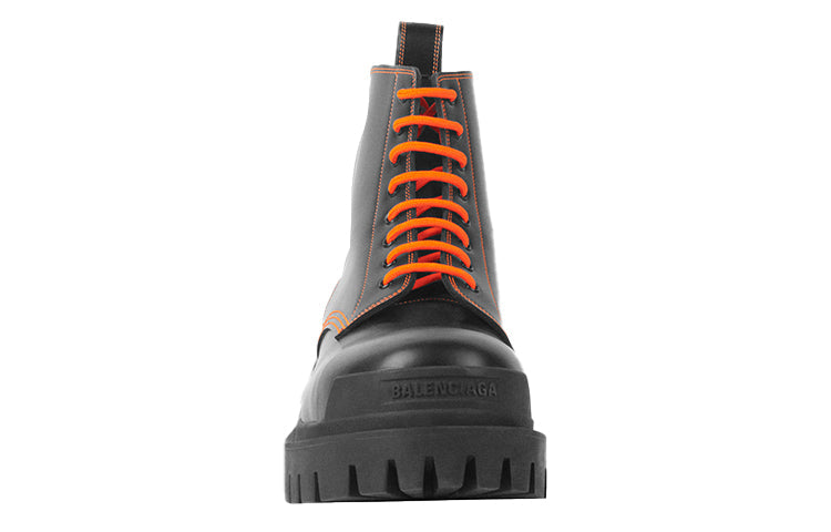 Balenciaga Strike 20mm Lace-up Martin Boots Black/Orange 589338WA9641075 #