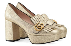 (WMNS) Gucci Marmont Platform Pump With Fringe 'Gold' 573020-DKT00-7100 #
