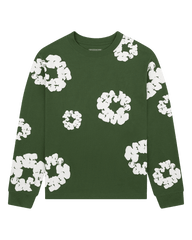 Long Sleeve Cotton Wreath Tee Black , Green, Grey , Navy , Red