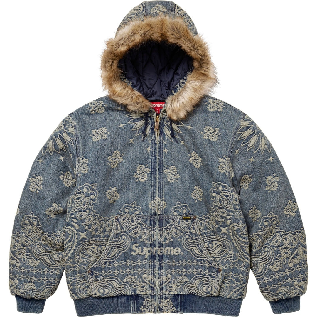 Supreme Bandana Jacquard Denim Hooded Work Jacket Blue