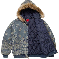 Supreme Bandana Jacquard Denim Hooded Work Jacket Blue