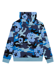 Sweat à capuche zippé en coton imprimé camouflage bleu