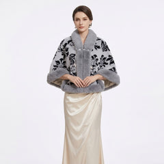 Elegant Cape with Floral Patterns and Faux Fur Finishes